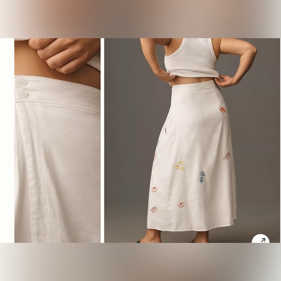 NWT Anthropologie Maeve Embellished Linen Wrap Midi Skirt - neutral motif - 10 - Picture 9 of 13